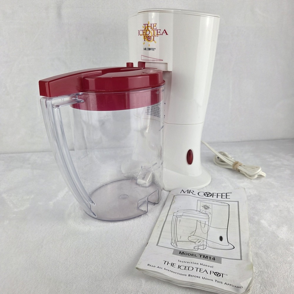 Mr Coffee 3 Quart Iced Tea Pot Maker TM14 Red White Vintage Tested Working